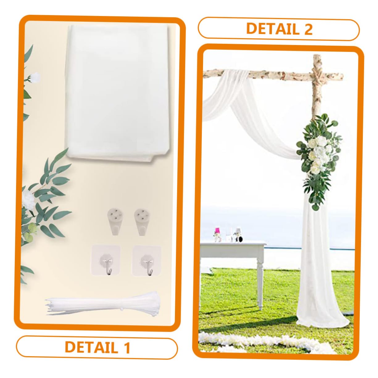 Zerodeko Künstliche Blumengirlande für Hochzeitsbögen 1 Satz Weiß | Seidenblumen mit Tüll, für Innen und Außen, Romantische Deko für Feier und Arrangement