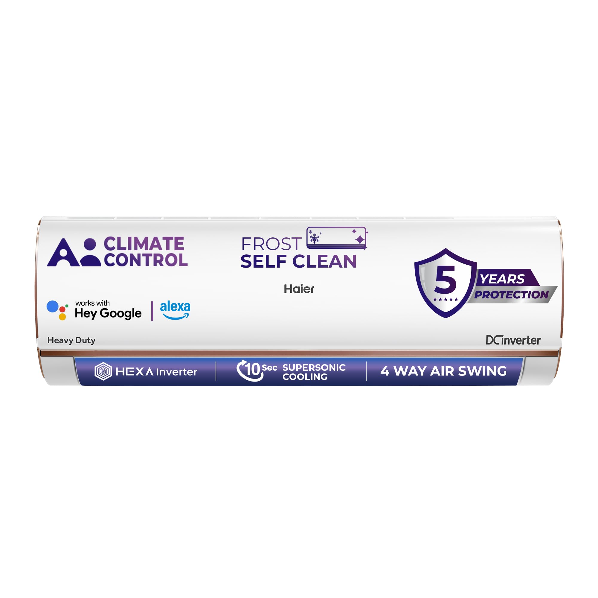 Haier 1.6 Ton 5 Star AI Climate Control Smart Split AC (5460W, Copper, HEXA Inverter, Heavy Duty, 4 Way Swing, Frost Clean, HD Filter, Cools at 60°C, 20 Mtrs Air Throw- HSU19K-PYAIR5BN-INV, White)