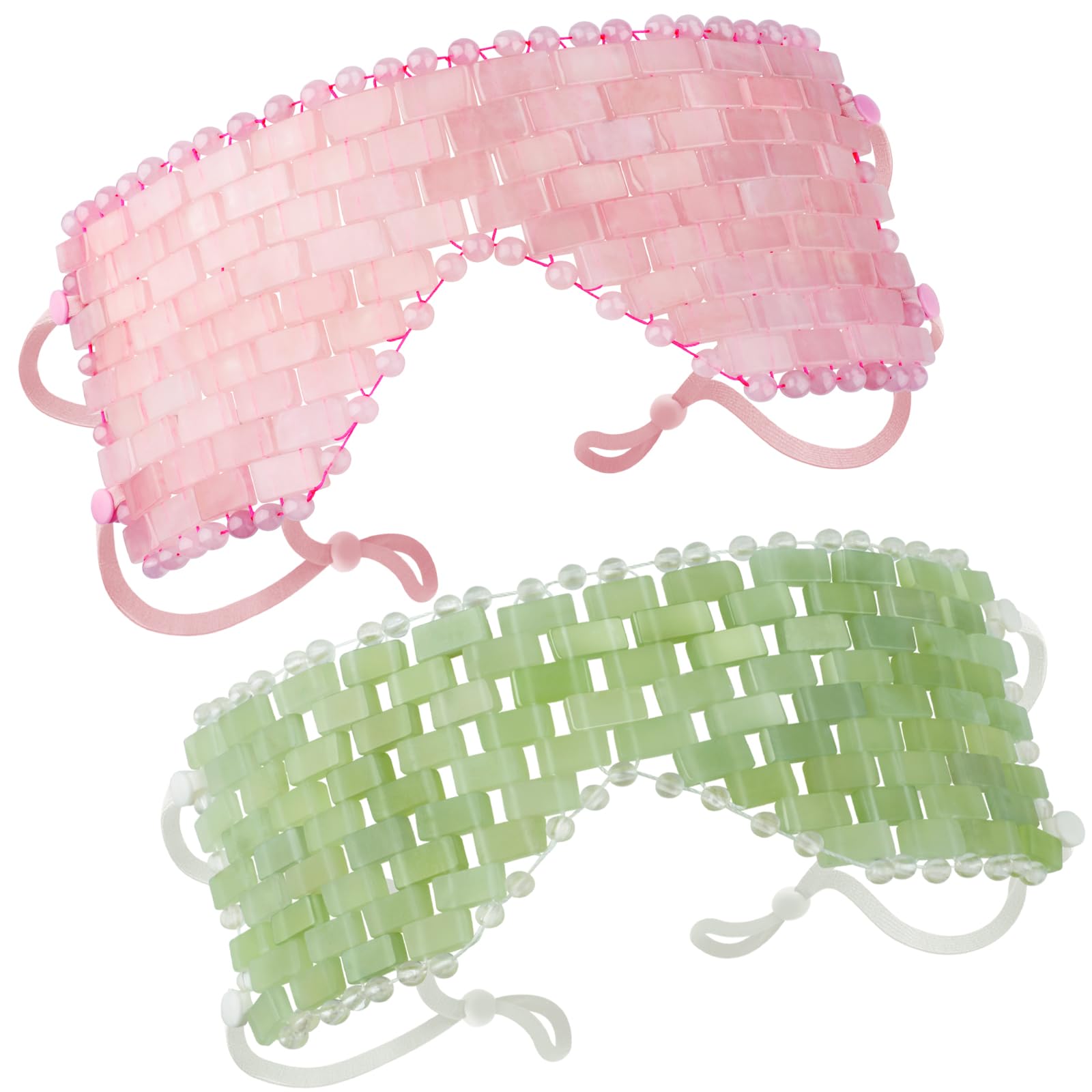 Natural Jade Eye Mask and Rose Quartz Eye Mask Set - Soothing & Relaxing Alleviate Puffiness and Migraines with Cooling and Warming Therapy (2 Pcs)