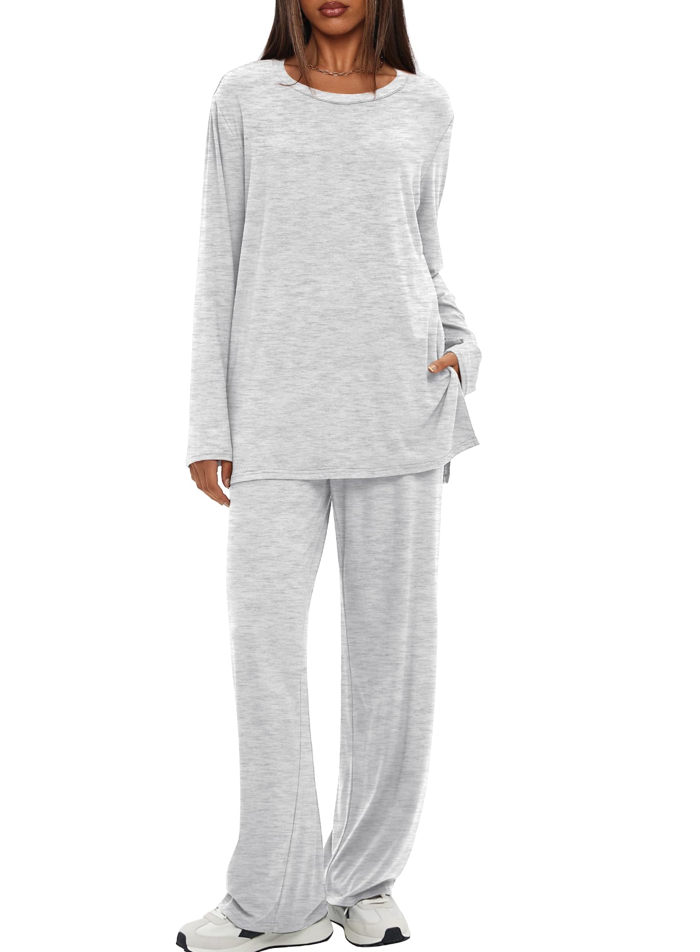 Darong Womens 2 Piece Fall Lounge Sets Oversized Tops Wide Leg Pants | Airport Travel Out…