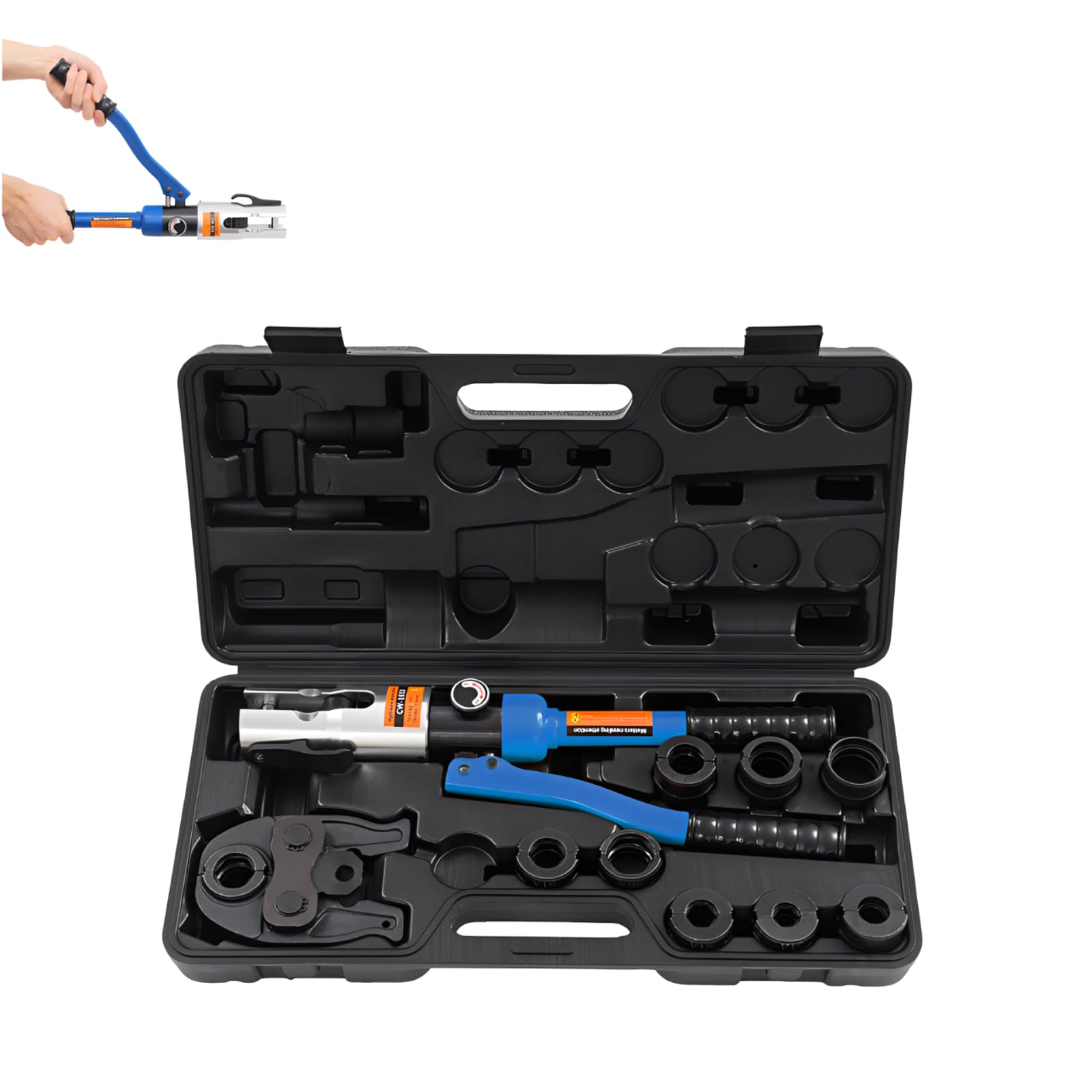 Presszange Hydraulik, Profi Presszange V-Kontur Und TH-Kontur, Presswerkzeug mit 9 Crimpeinsätze(V12/15/18/22/28 mm & TH16/20/26/32 mm), Geeignet für Edelstahlrohre, Kupferrohre usw