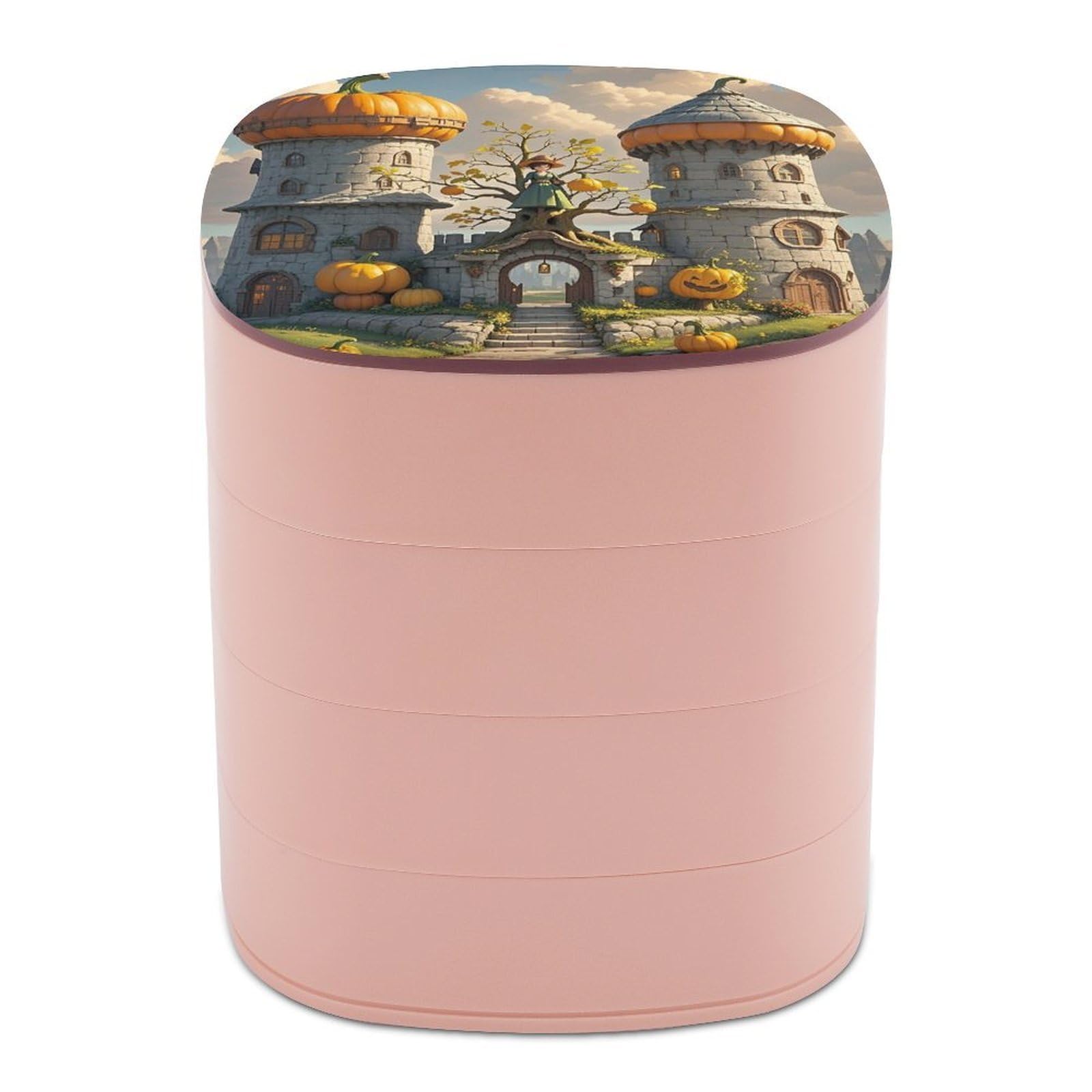 LZQPOEAS Pumpkin Loft Jewelry Box with Mirror 4-Layer Rotating Travel Jewelry Case Small Jewelry Organizer Portable Jewelry Storage Box Rings Stud Necklaces Earring Holder for Women