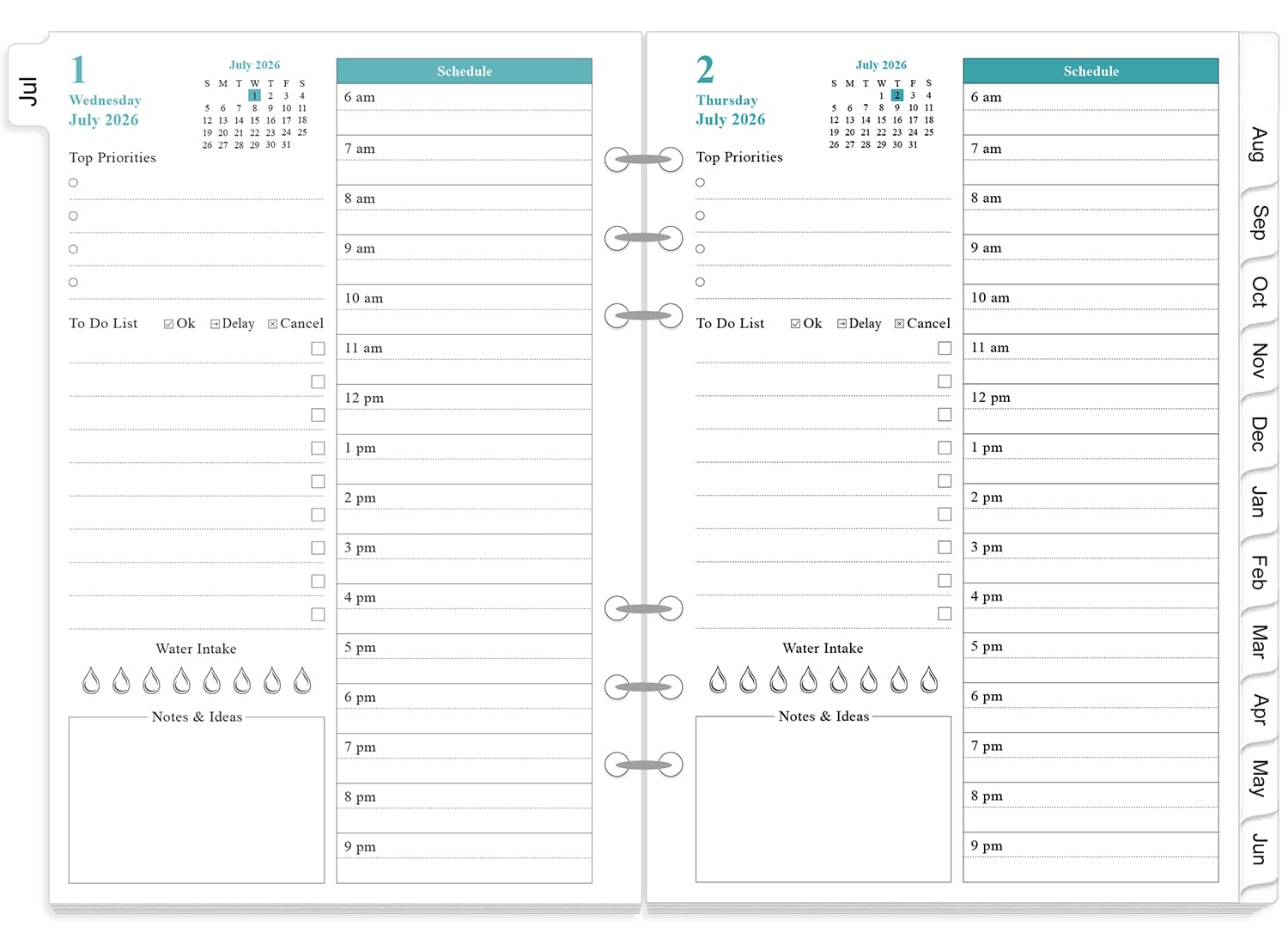2026 Planner Refills for A5 Binder - One Page Per Day Daily & Monthly Planner, January 2026-December 2026, Prioritized, To-Do List, Notes, Appointment Schedule, 6-Hole Punched, 5.8" x 8.3"