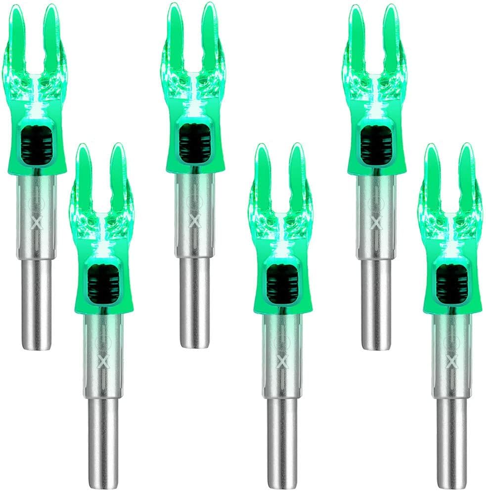 6 Pack X Lighted Archery Nocks for Arrows .204 Inside Diameter Lighted Arrow Nocks for 5.2mm Arrows Shafts with ON/Off Switch