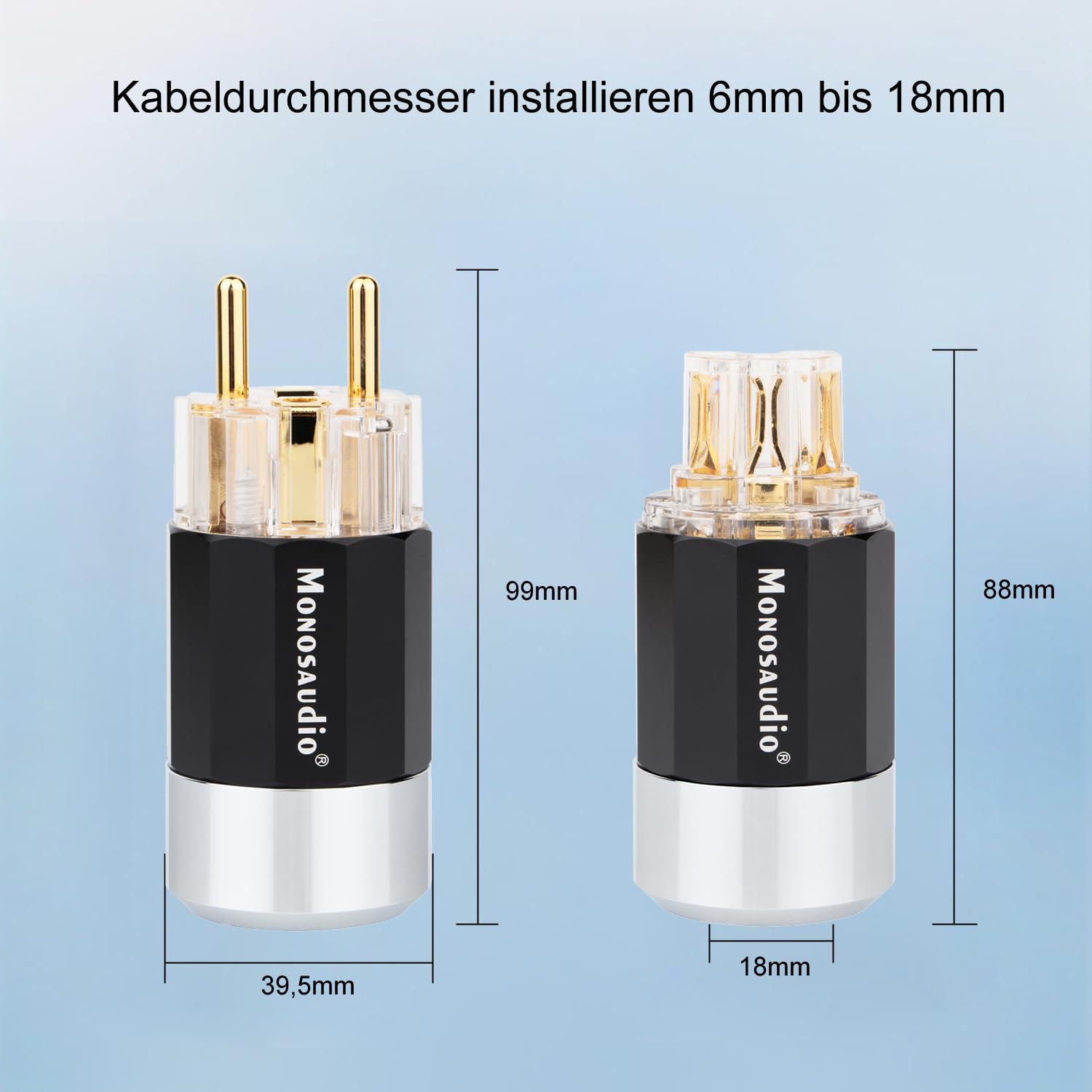 Monosaudio Par de conectores Schuko HiFi y conector IEC C15 de gama alta, conector hembra de 16 A, 250 V, conector de audio chapado en oro E109G/F109G