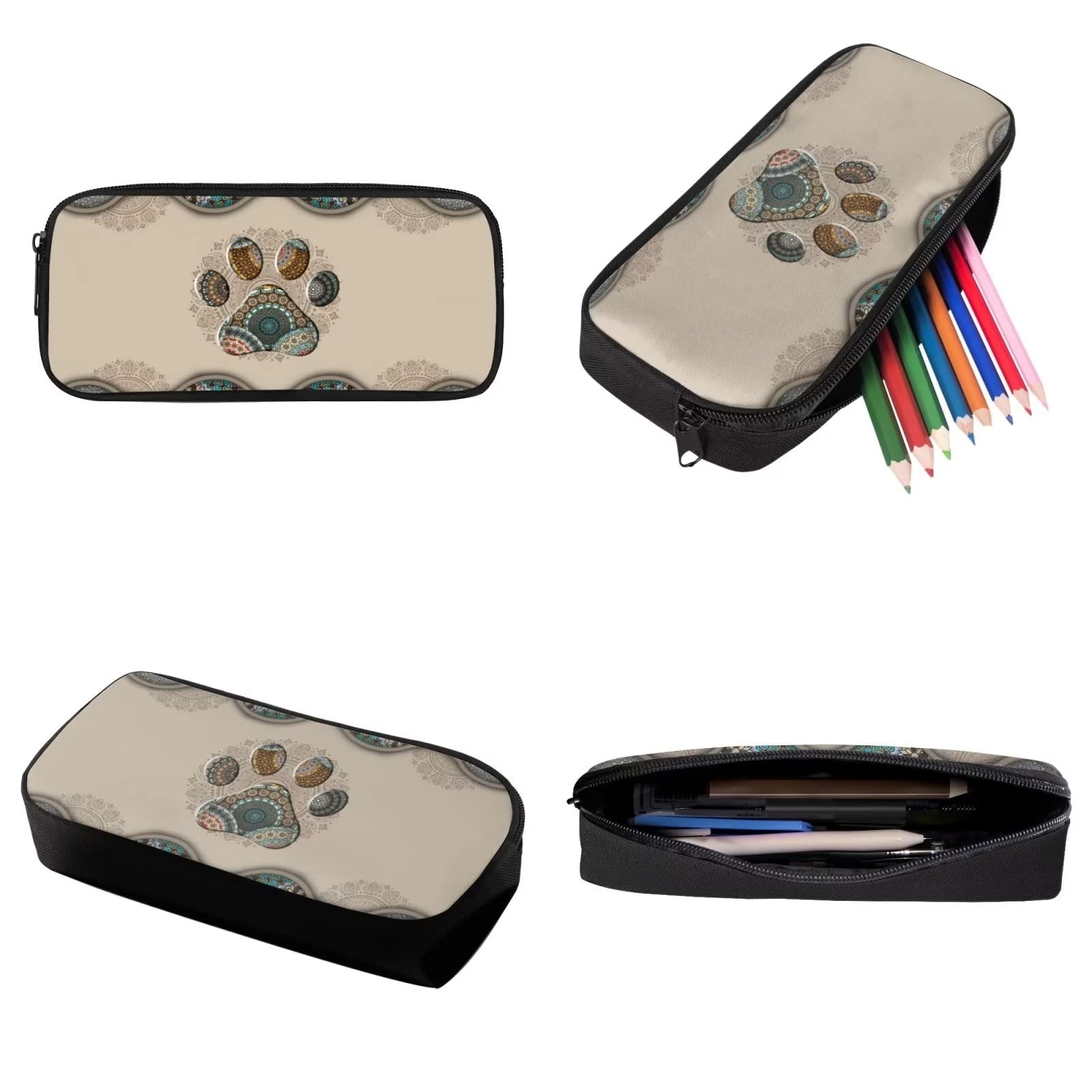 Poceacles Schultasche und Lunchbox-Set für Teenager, Jungen, Grundschule, Büchertasche, Federmäppchen für Grundschulkinder, Boho-Hundepfoten, Einheitsgröße