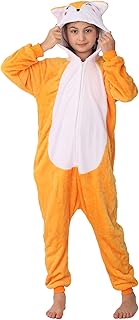 LOBUJOU Kids Onesie Costume for Boys Girls Halloween Animal Cosplay One Piece Flannel Hooded Fox 140