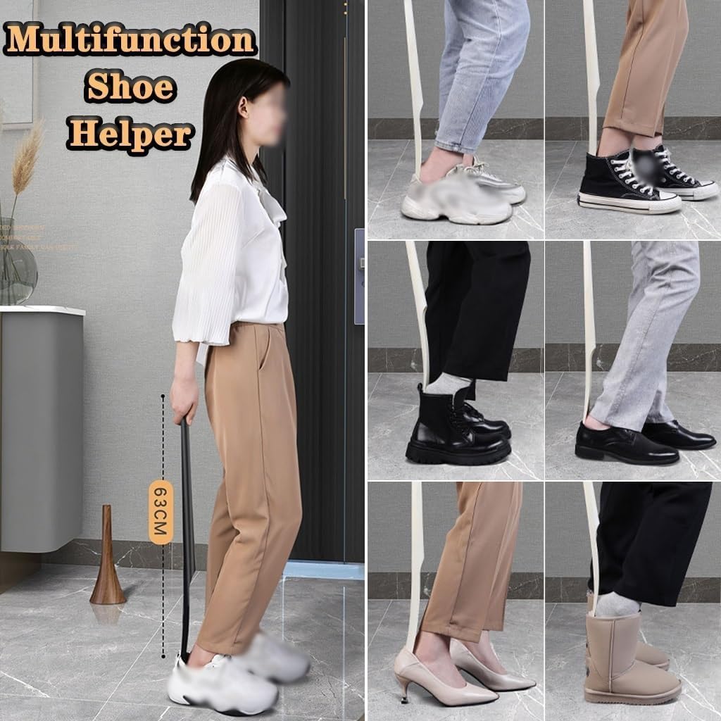 Calzador duradero para mujer, calzador japonés de pie con mango largo, cuchara de zapatos para ancianos, práctico ayudante de zapatos con base, paquete de regalo