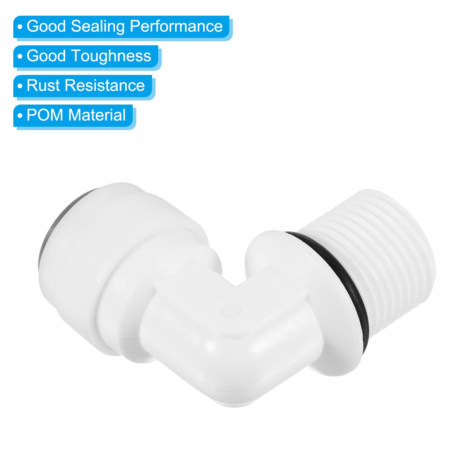 PATIKIL 3/8 Inch Push to Connect Fitting Elbow, 3 Pack 3/8NPT Male Thread Quick Fittings POM Right Angle Hose Pipe Connector, White - Image 4
