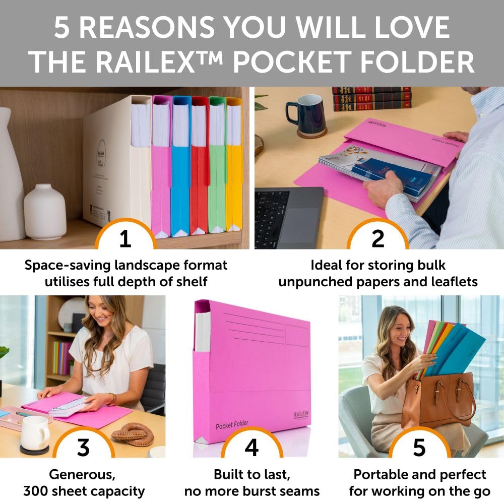Railex Pocket Folder Foolscap Document Wallets, Cerise Folders Pack of 10 for Paperwork A4 and A4+ - Image 2