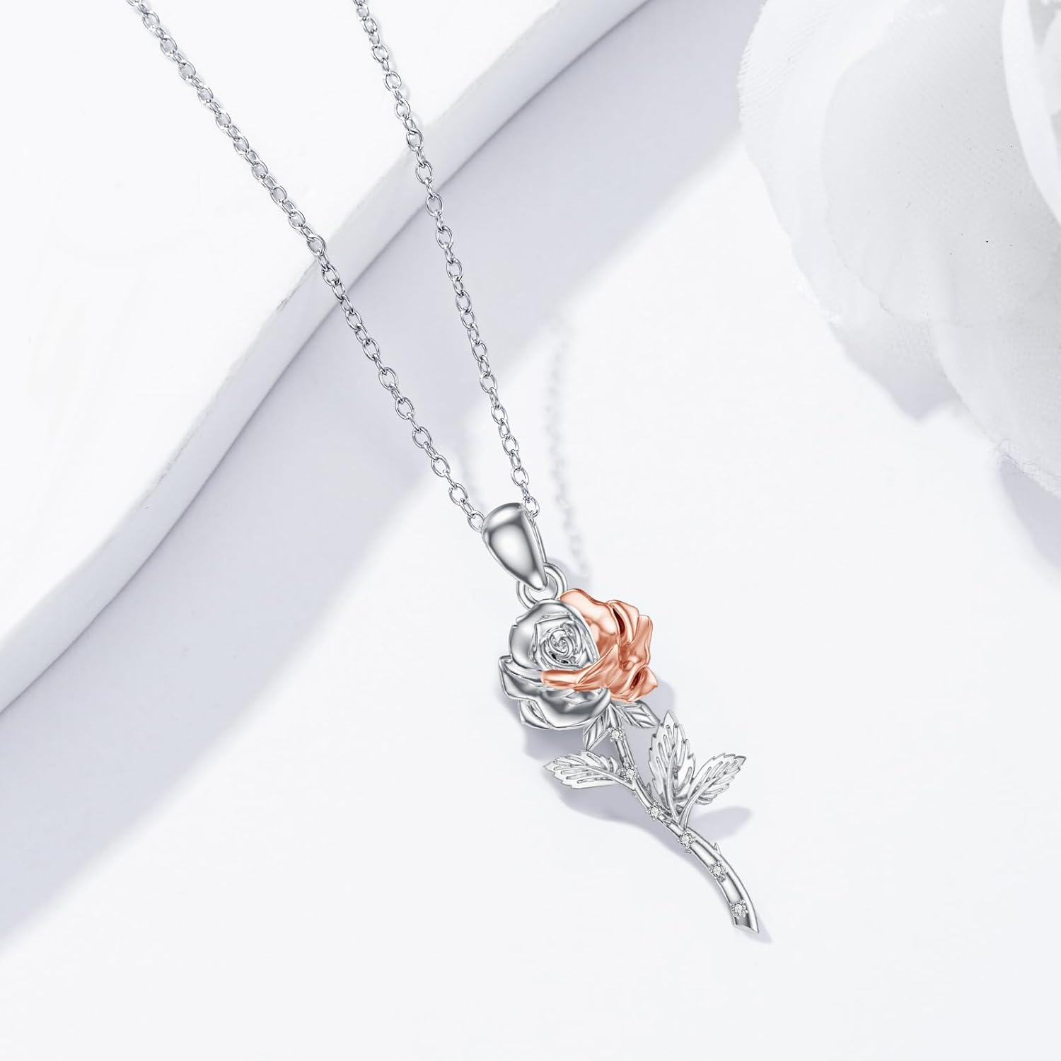 Diamond Rose Flower Necklace for Women 925 Sterling Silver Rose Pendant Jewelry Gifts for Mom Wife Girlfriend for Mother's Day Birthday - Image 4