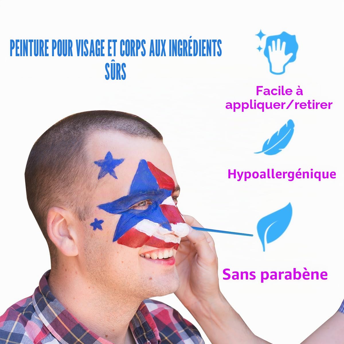 Bowitzki 60 ml de peinture pour le visage et le corps, 60 ml, peinture à base d'eau, effets spéciaux pour adultes, Halloween, Noël, fête, scène, cosplay - Bleu