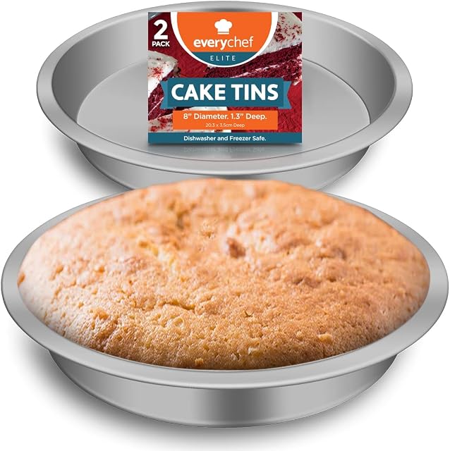 2pk 8 Inch Cake Tin | Durable Stainless Steel Round Cake Tins for Baking 8 Inch Round | 20cm Cake Tins for Home and Commercial Use | 8inch Cake Tin | Cake Baking Tins | Cake Pan