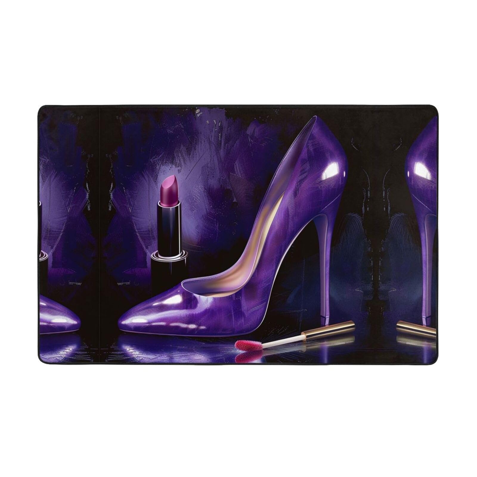 Tapis violet à poils longs grand confort imprimé rouge à lèvres texture peluche douce
