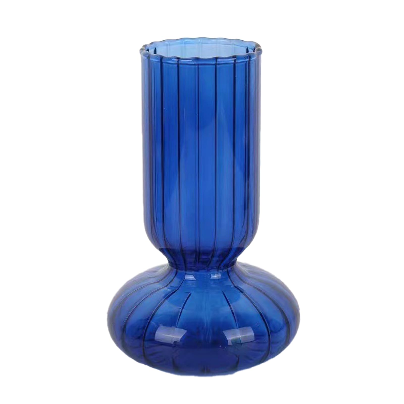 Jarrón de Cristal de 6,3 Pulgadas, Colorido, Redondo, Vintage, Rayas, Botellas, Moderno, Grande, para el Hogar, Oficina, Restaurante, Escritorio, Decoración de Mesa de Cena (Blue)