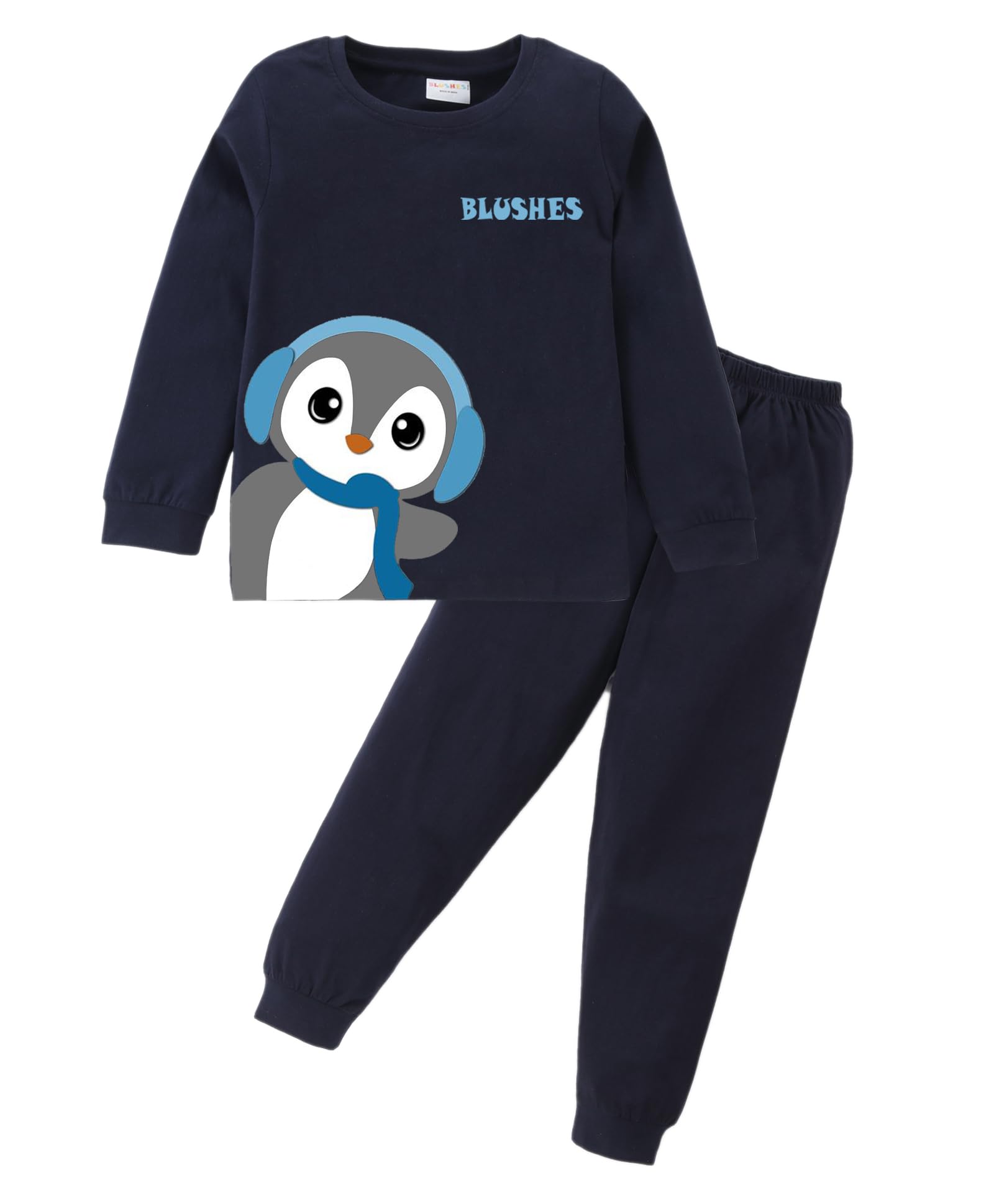 blushes 100% Cotton Knit Full Sleeves Penguin Printed Night Suit Set-picture-29