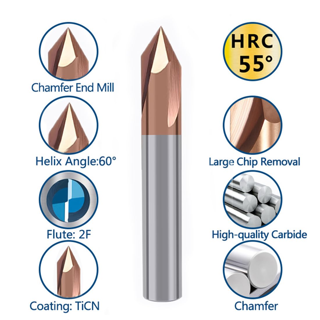 Fraise à graver, Fraise à Chanfreiner 6 mm VHM 3 flûtes en V 90 degrés CNC Fraise à queue avec revêtement, Fraise à rainurer, Fraise à Chanfreiner en Tungstène, Fraise à bois, pour Graver Chanfreiner