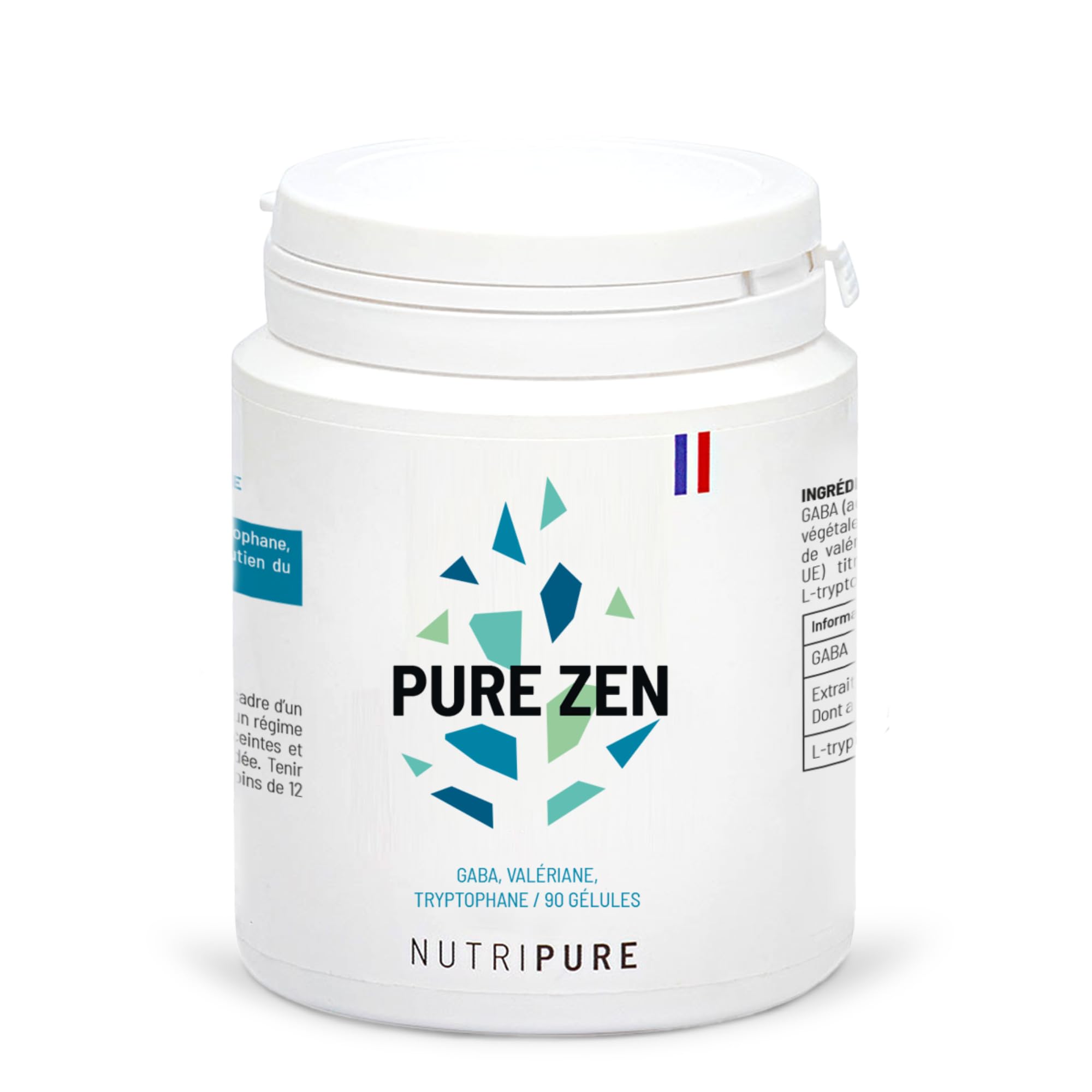 Nutripure | Pure Zen | Complément Alimentaire Anti Stress et Anxiété | Améliore la qualité du Sommeil et Favorise la Relaxation | GABA, Valériane, L-Tryptophane | 90 Gélules | 1 Mois | Made in France