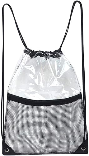 Vista 5 de Bolsa de cordón transparente impermeable con cordón para estadio, Negro (mesh black), M, Viajar
