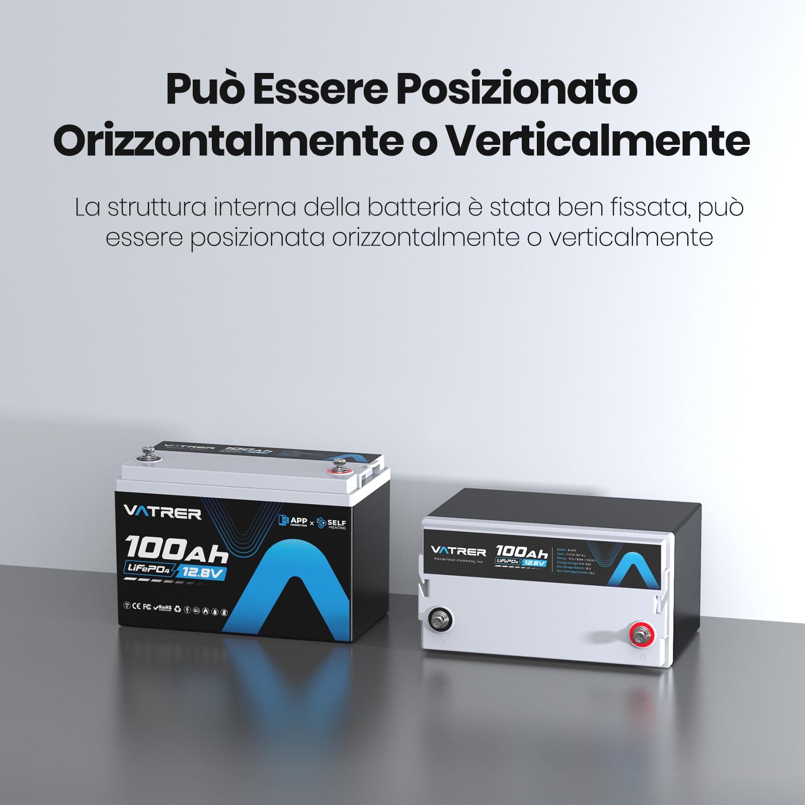 VATRER POWER Batteria LiFePO4 12,8V 100Ah Autoriscaldante Bluetooth | BMS Smart 100A·1280Wh Energia Utilizzabile·5000+ Cicli·Camper,Fotovoltaico & Off-Grid