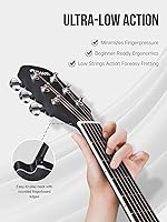 Vista 5 de Rosen Guitarra acústica Dreadnought de tapa sólida de 104 cm con abeto, para principiantes, con libro, bolsa acolchada, cuerdas, púas, llave Negro