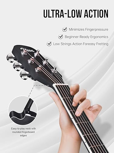 Miniatura 5 de Rosen Solid Top Dreadnought - Guitarra acústica de 41 pulgadas para principiantes con libro, bolsa acolchada, cuerdas, púas, llave hexagonal,