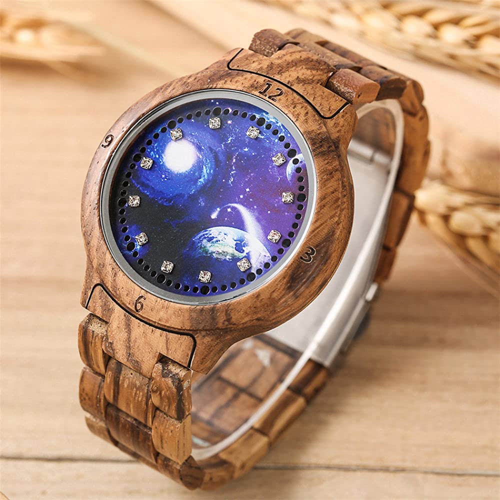 CAIDAI&YL Orologio da Polso da Polso Digitale da Donna in Legno, Marrone