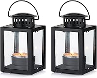 Nuptio Vintage Hanging Tealight Lanterns 2 Pack Black - Small Garden Candle Holders for Indoor Outdoor Weddings Parties Events