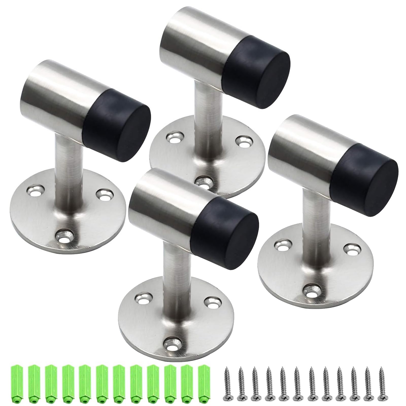 Lot de 4 butées de porte robustes en acier inoxydable nickel brossé 75 mm