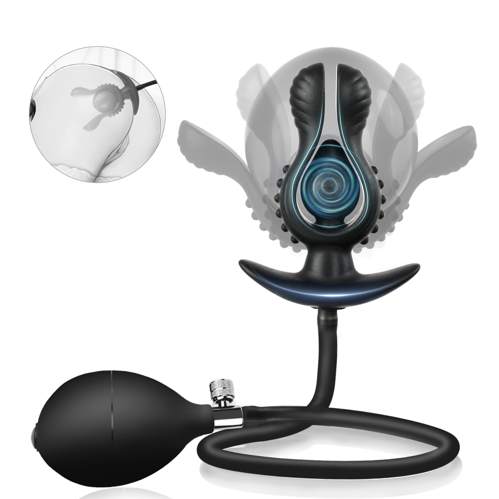 Plug Anal Gonflable en Silicone, Fleur avec Pompe Amovible – Grand Dilatateur Anal pour Stimulation de la Prostate, Sex Toy pour Hommes et Femmes