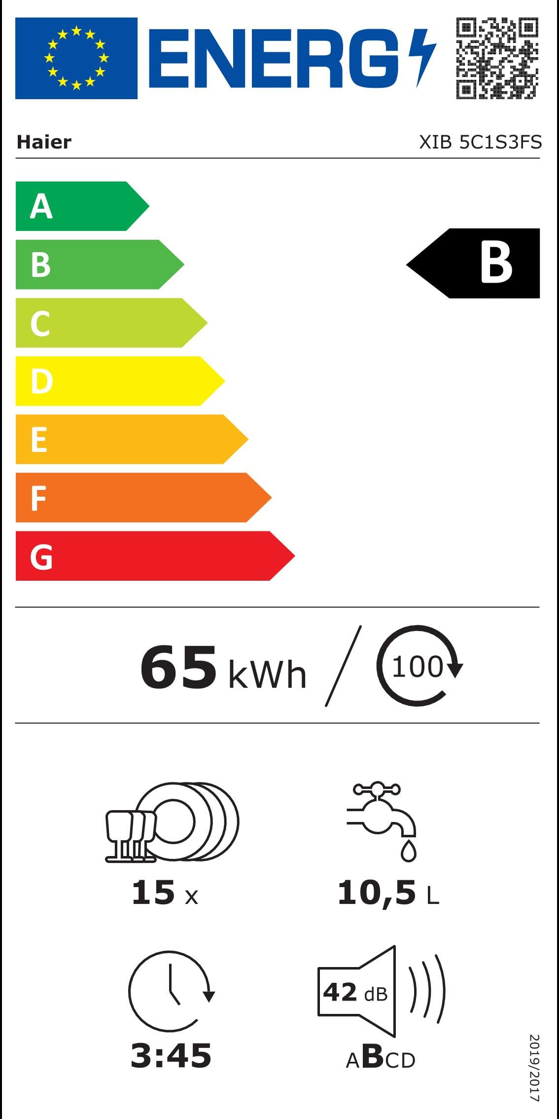 Haier Geschirrspüler WASHLENS Serie 6 XIB 5C1S3FS | 15 Maßgedecke, Breite 60 cm, Sparsam dank Inverter-Motor, Energieklasse B, Dampffunktion, Smart Home: Wi-Fi