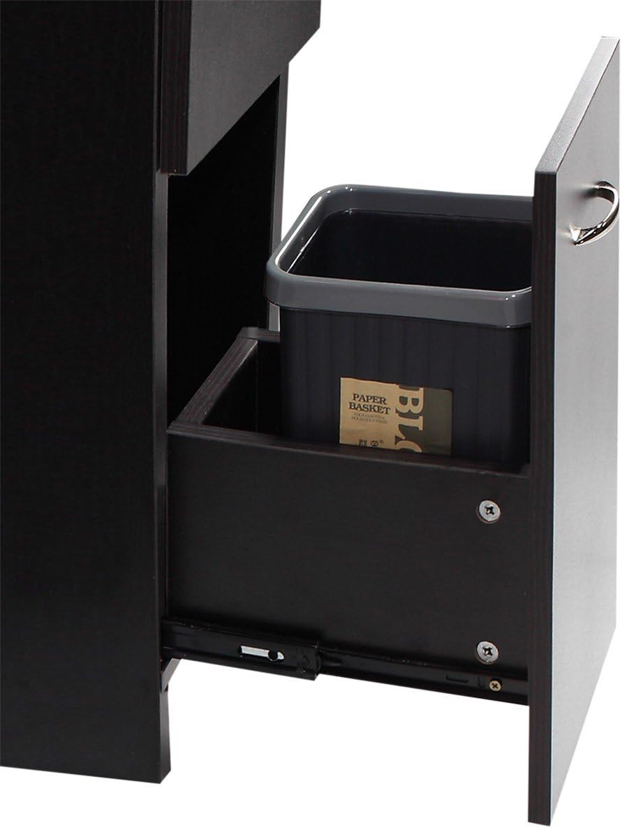 J & A Manicure Nail Table for Salons – 40" W x 15" D x 30.5" H, Dark Brown Cabinet, White Granite Top, 6 Drawers, 2 UV Dryer Slots, Built-in Trash, Hidden Casters, JA-KM-N104