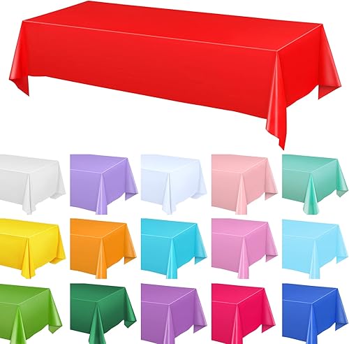 Moukeren Paquete de 16 manteles de plástico a granel de 54 x 108 pulgadas, desechables, rectangulares, impermeables, para fiestas, eventos en