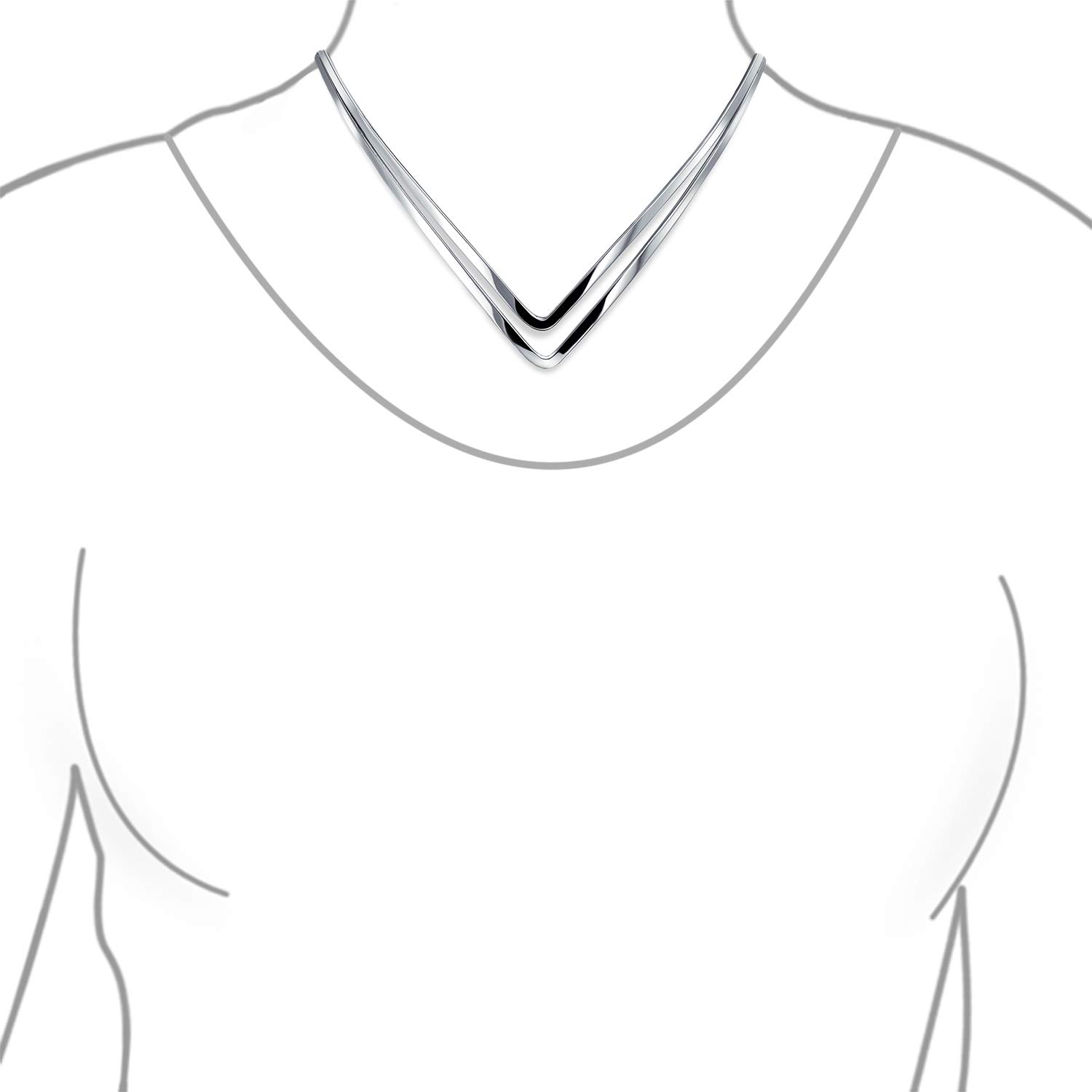 Simple Fine Choker Wave Zig Zag Geometric Collar Statement Necklace For Women .925 Silver Sterling