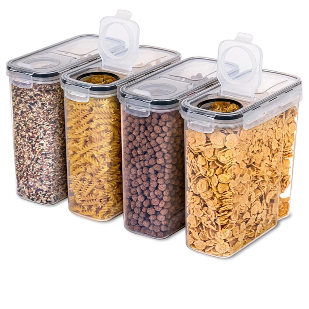 Juego de 4 recipientes de plástico transparente para almacenamiento de alimentos con tapas herméticas (2,5 L)