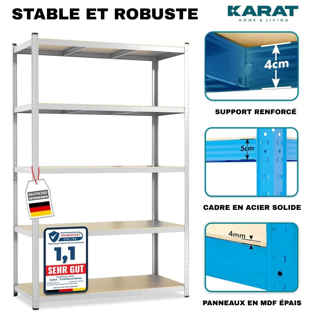 KARAT Étagère pour Charges Lourdes XXL, galvanisée, 200 x 150 x 80 cm, étagère de Rangement pour Garage, Cave et Atelier, étagère enfichable, étagère Large pour Cave, Atelier (TitanRack Big)