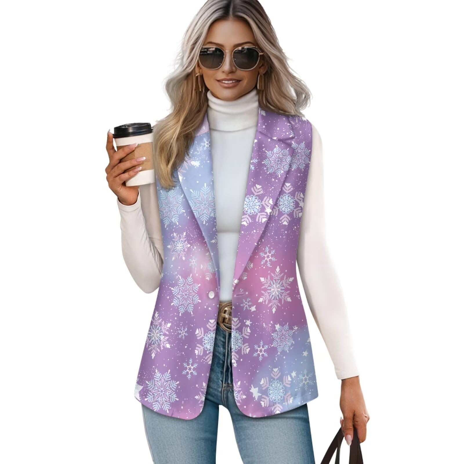 TOADDITDO Women Suits Vest Slim Fit Galaxy Blazer Vests Work Wedding Waistcoat Jacket Fall Summer Sleeveless Top Plus