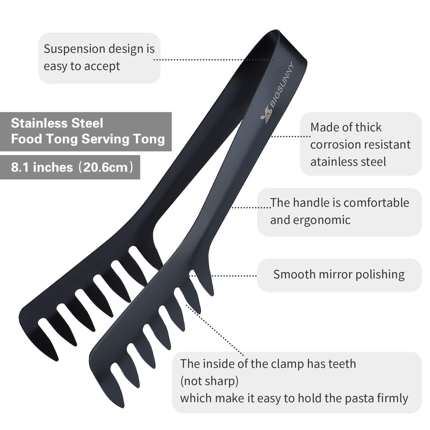 Pinze Per Pasta MSY BIGSUNNY In Acciaio Inox - 20 Cm Per Spaghetti E Insalate - Lavabile In Lavastoviglie - Foto 2