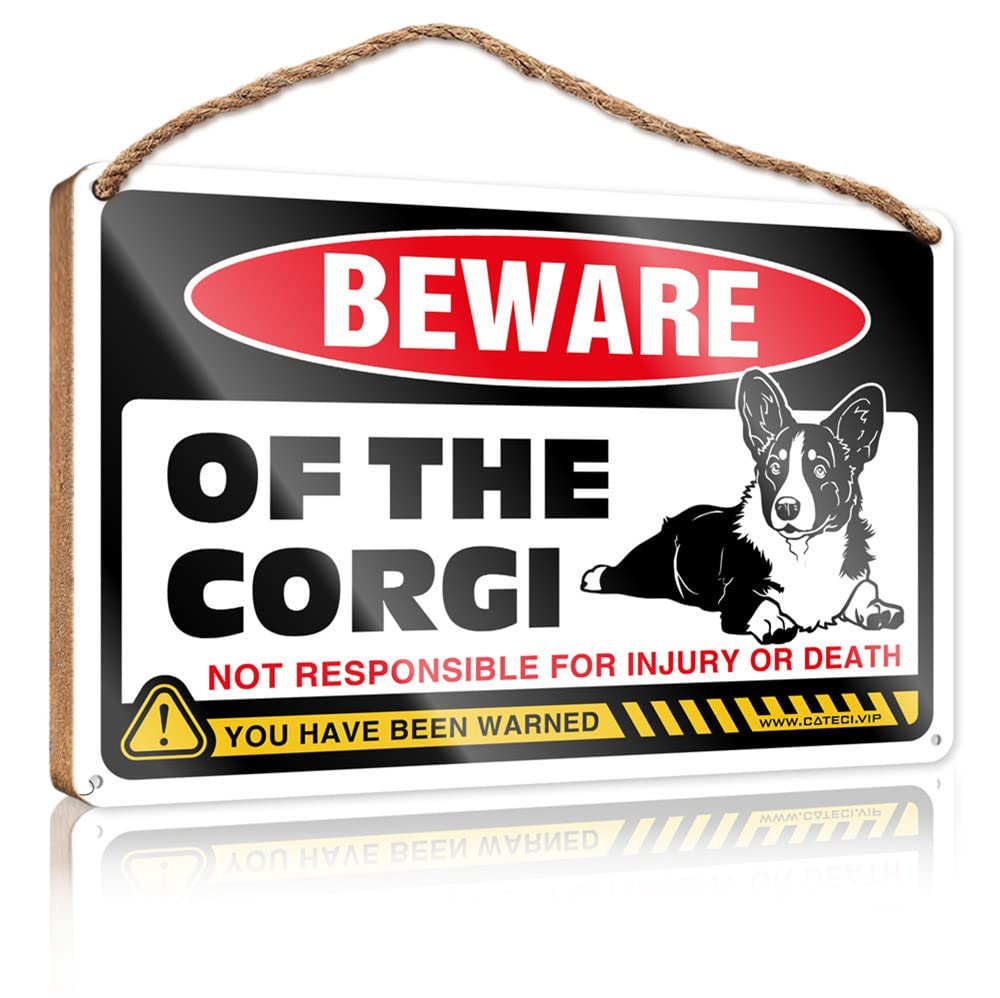 DTHA Door Hanging Decoration Beware Of Corgi Wooden Sign Room Stuff Farm House Decorations(23X35CM)
