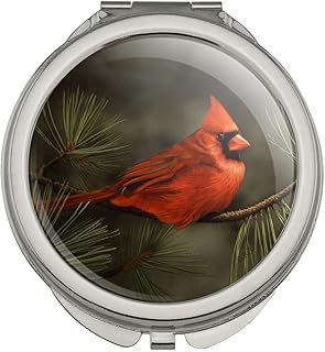 Northern Cardinal Red Pine Perch Compact Travel Purse Handbag Makeup Mirror