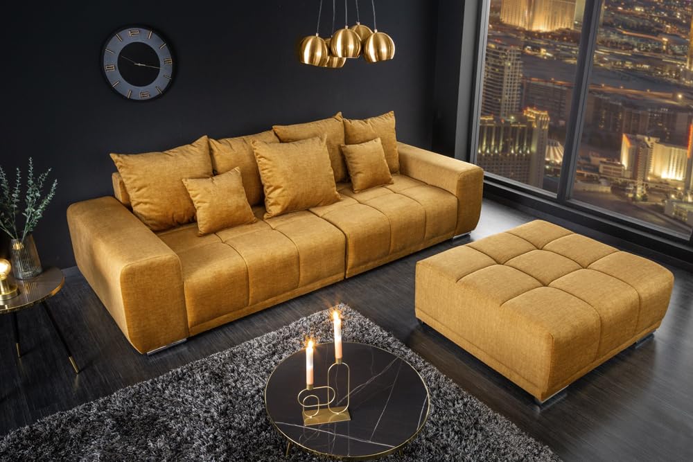riess-ambiente.de Extravagantes XXL Sofa ELEGANCIA 285cm senfgelb Samt inkl. Kissen Bigsofa