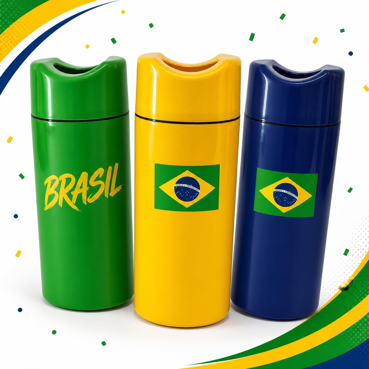 Kit Seleção Brasil 3x Porta Garrafa Térmico 600ml | Verde Amarelo