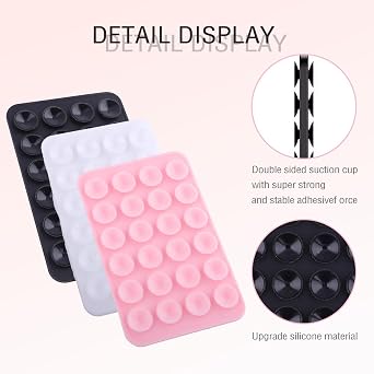 3Pack Silicone Suction Phone Case with Double Sided 24 Suction Grips Anti-Slip Hands-Free Phone Holder Sticky Pad Multipurpose Mobile Mount for Shower Mirror Wall Selfies Videos Graduation Gifts