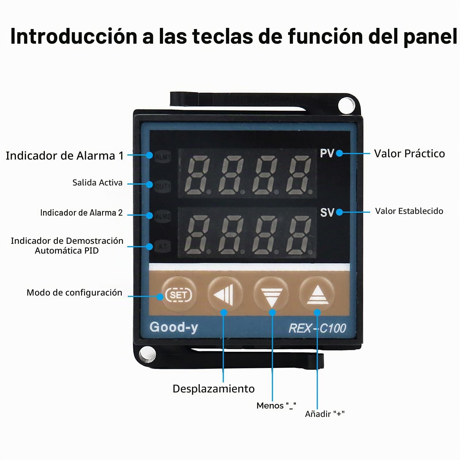 Regulador de temperatura digital REX-C100, 0 ℃ ~ 1300 ℃ Alarma PID Controlador de temperatura, Digital Smart Termostato Relé SSR Salida, Tipo K Termopar