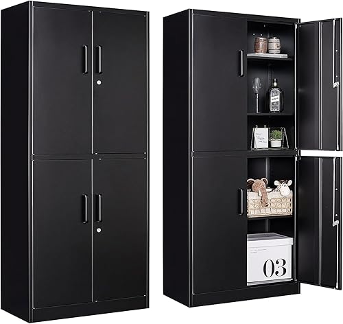 Miniatura 16 de Armario de Almacenamiento de Metal Ancho y Profundo con Barra Colgante, Armario de Almacenamiento de Escoba Negro con Cerradura, Armarios de Vestir