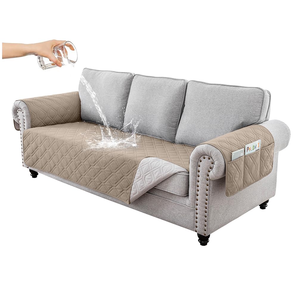 Hggzeg Sofa Cover 3 Seater, Waterproof and Non-Slip Sofa Protectors Slipcover with Side Pocket