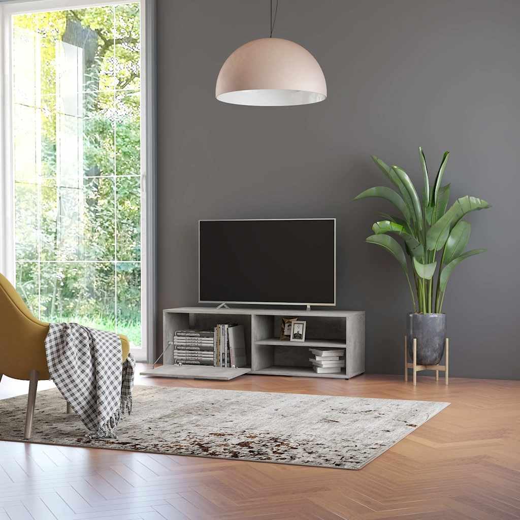 Mobile TV grigio cemento, in legno, 120 x 34 x 37 cm, con anta e 2 scomparti, per soggiorno, camera da letto, spazio e gestione dei cavi, moderna credenza bassa