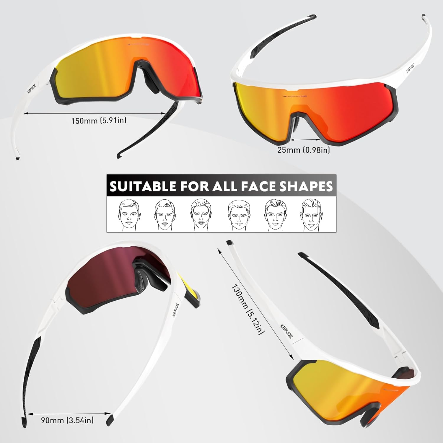 KAPVOE Polarized Cycling Glasses Men Women Mountain Bike Glasses MTB Riding TR90 Sport Sunglasses Running Bicycle K93