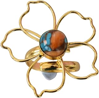 Veracity Jewelry Oyster Copper Turquoise Rings For Women - December Birthstone Spiny Mojave Kingman Turquoise 18K Gold Plated Rings For Women - Multi Color Oyster Turquoise Statement Jewelry Rings - Multi Color Gold Filled Fashion Chunky Rings - VR-395