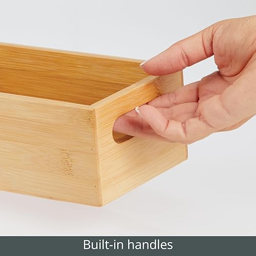 Miniatura 5 de mDesign Bandeja organizadora delgada de bambú para gabinete de cocina y cajón de refrigerador, contenedor de almacenamiento para cubiertos, cucharas